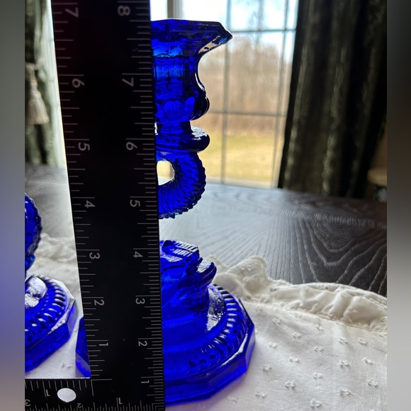 Vintage Pair of Cobalt Blue Glass Dolphin Koi Fish Candlestick Holder - Picture 13 of 16